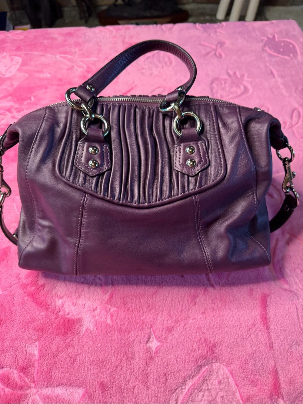 Coach Madison Deep Purple Leather Convertible Strap Satchel